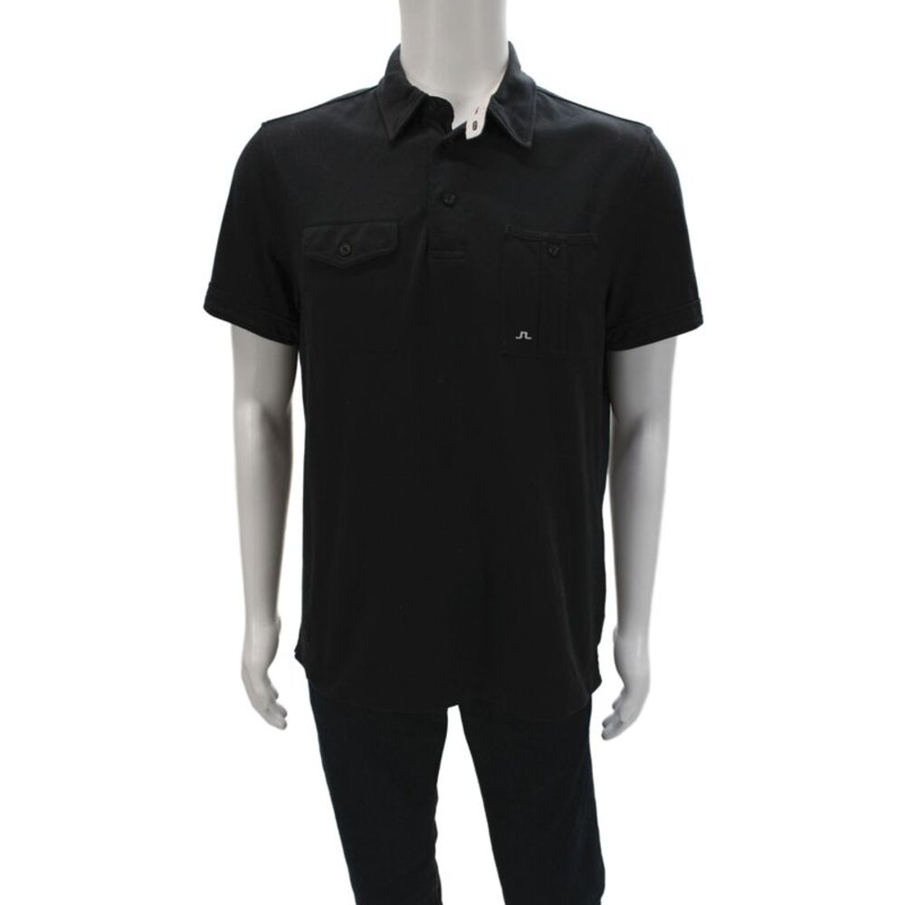 J. Lindeberg Mens Button-Down Polo Black Collared Short Sleeve Size M
